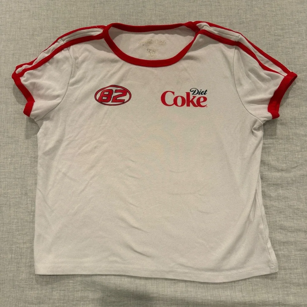 Diet Coke Racing Ringer T-Shirt Womens XL White Red 82 Graphic Short Sleeve Tee